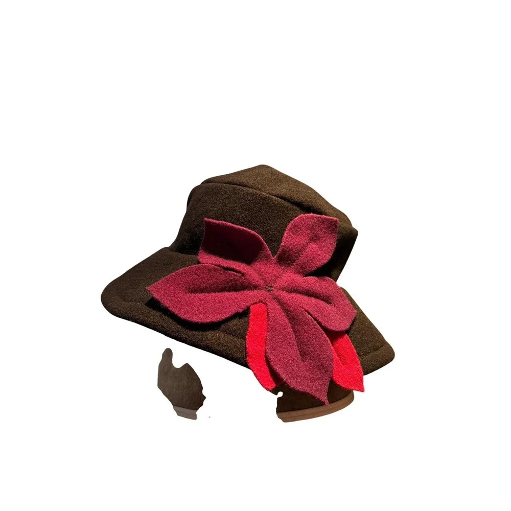 Vtg Y2K Canada-made Parkhurst wool felt bucket hat with flower Boho‎